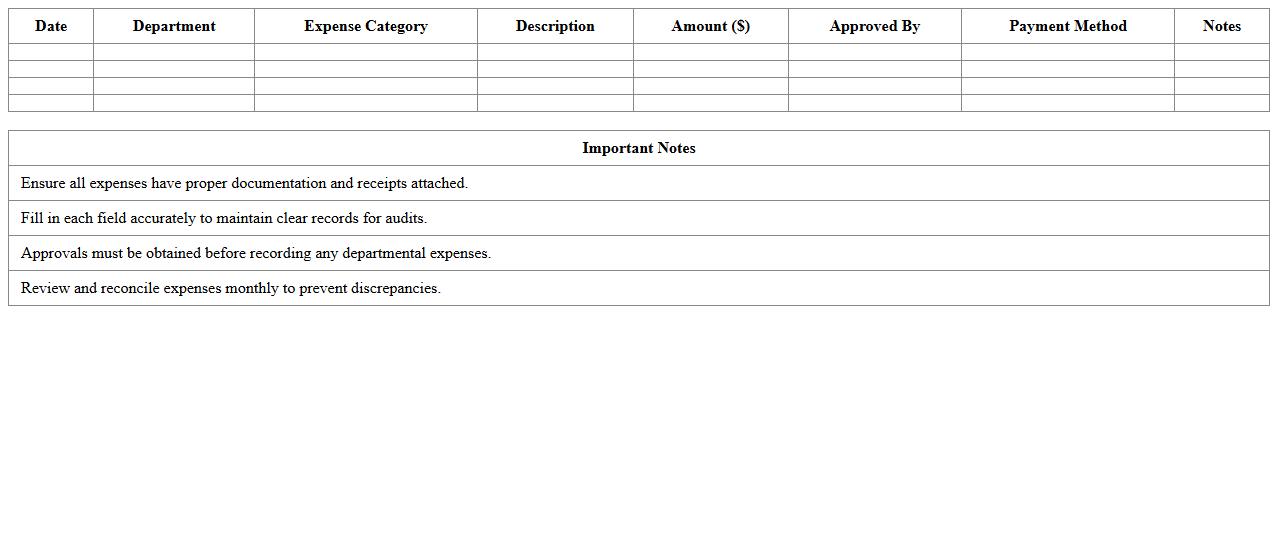 Nonprofit Departmental Expense Log Template