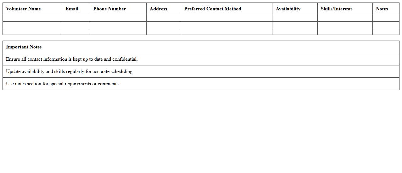 Nonprofit Volunteer Contact List Excel Format