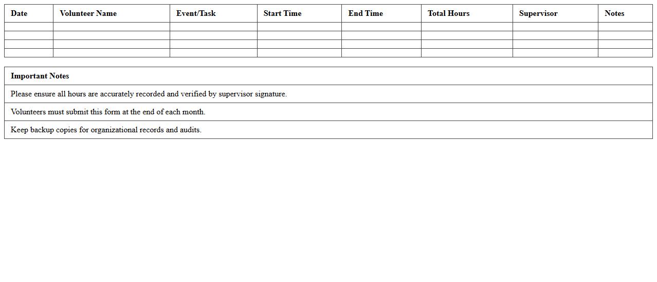 Nonprofit Volunteer Schedule and Hours Record