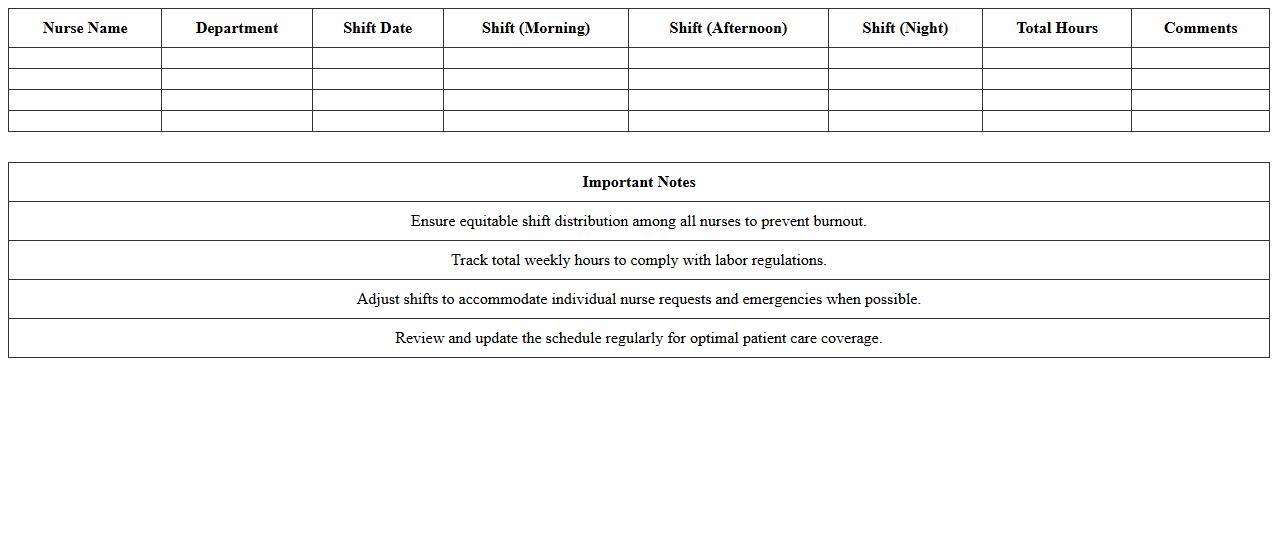 Nurse Shift Scheduling Excel Template for Hospitals