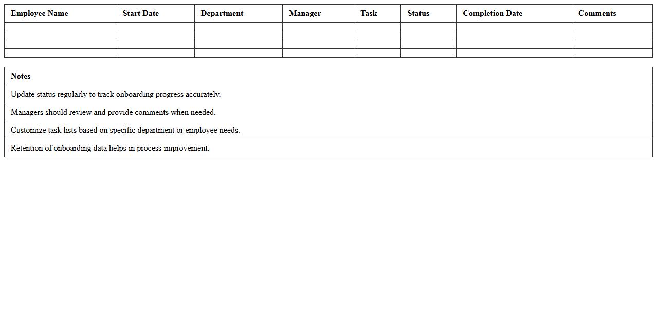 Onboarding Progress Monitoring Excel Template