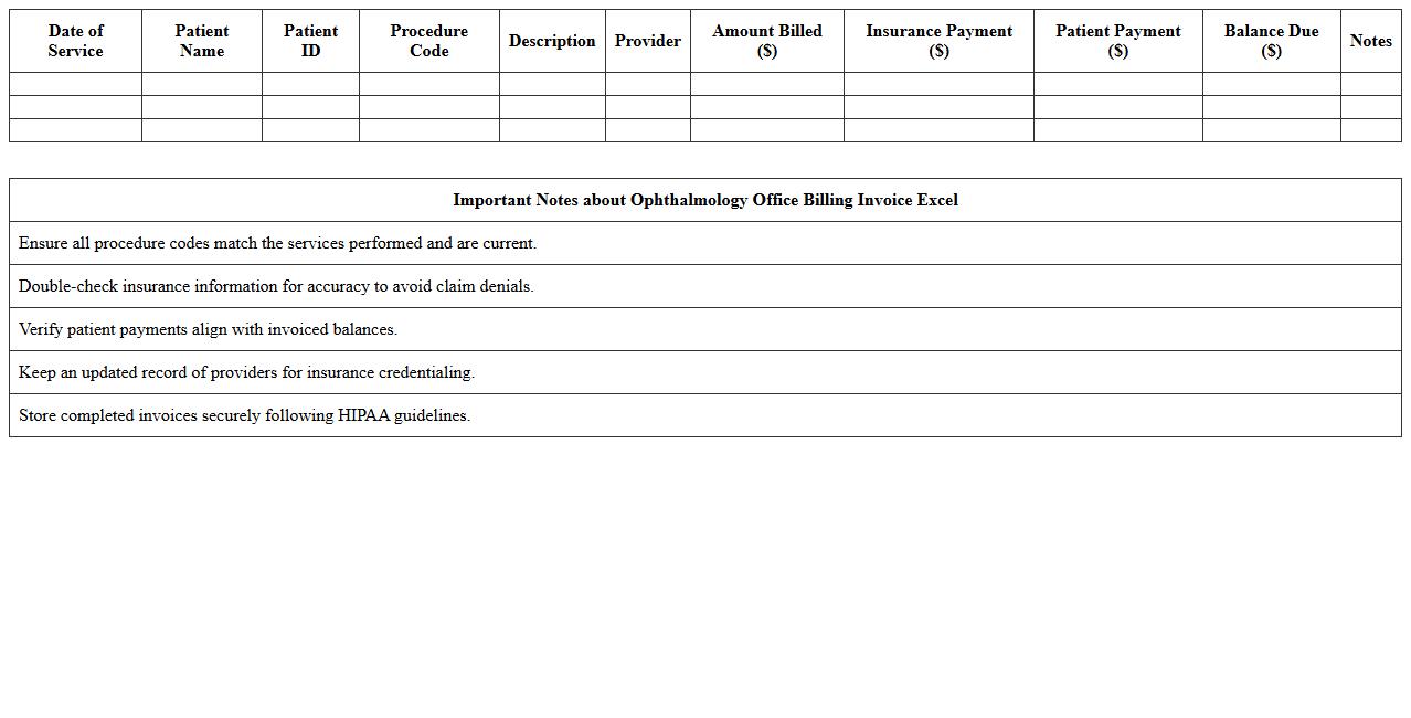 Ophthalmology Office Billing Invoice Excel