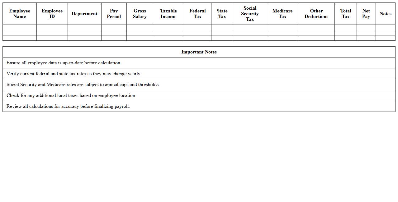 Payroll Tax Calculation Sheet