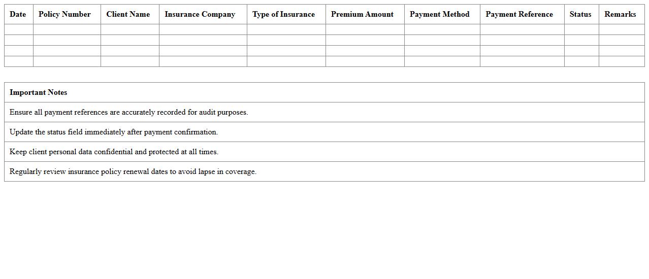Personal Consultancy Insurance Payment Log Template
