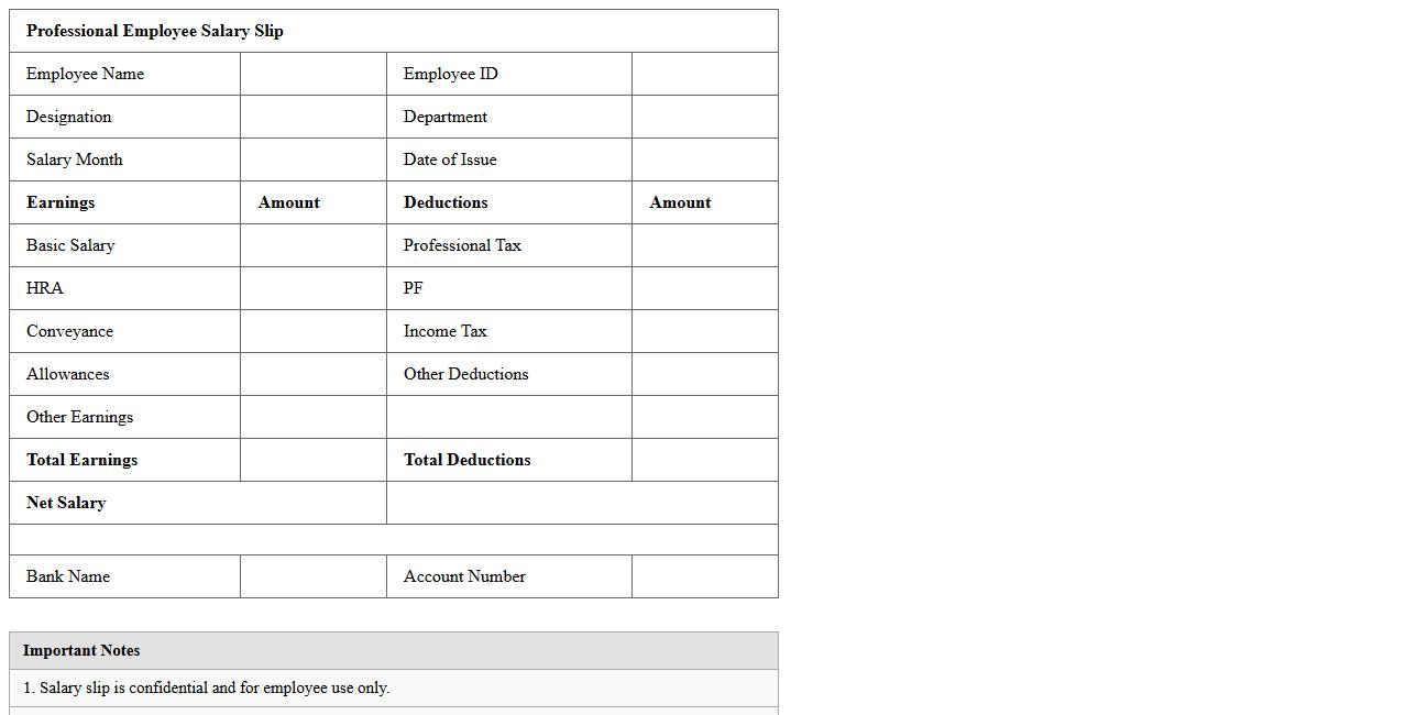 Professional Employee Salary Slip Excel