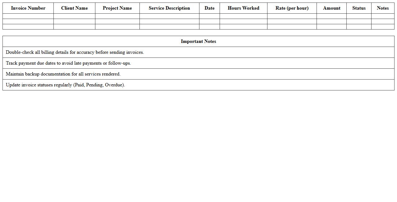 Professional Services Invoice Management Excel