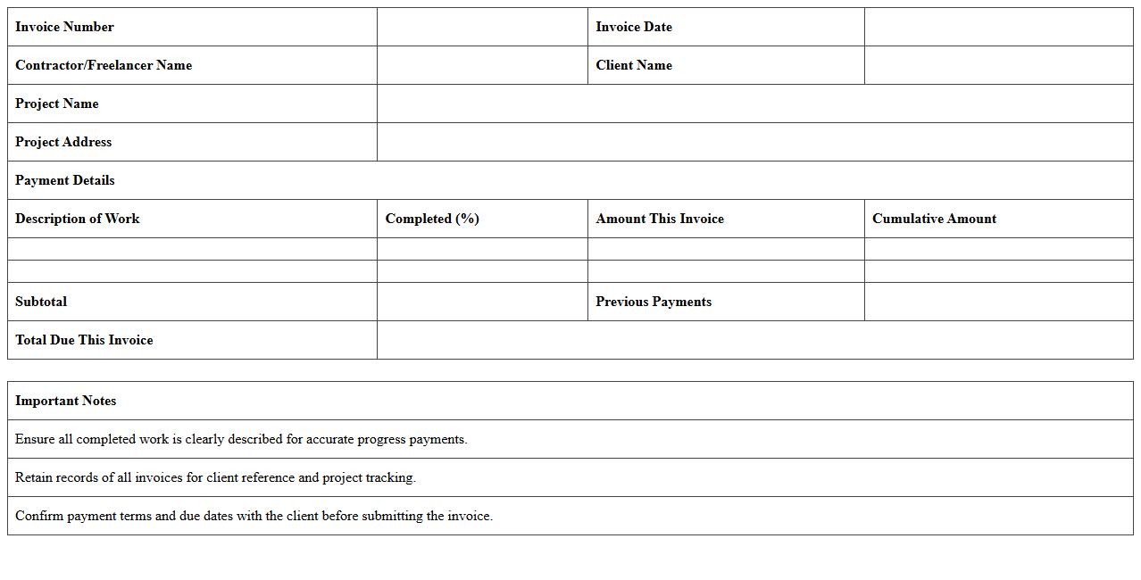 Progress Payment Invoice Excel Template for Freelance Builders