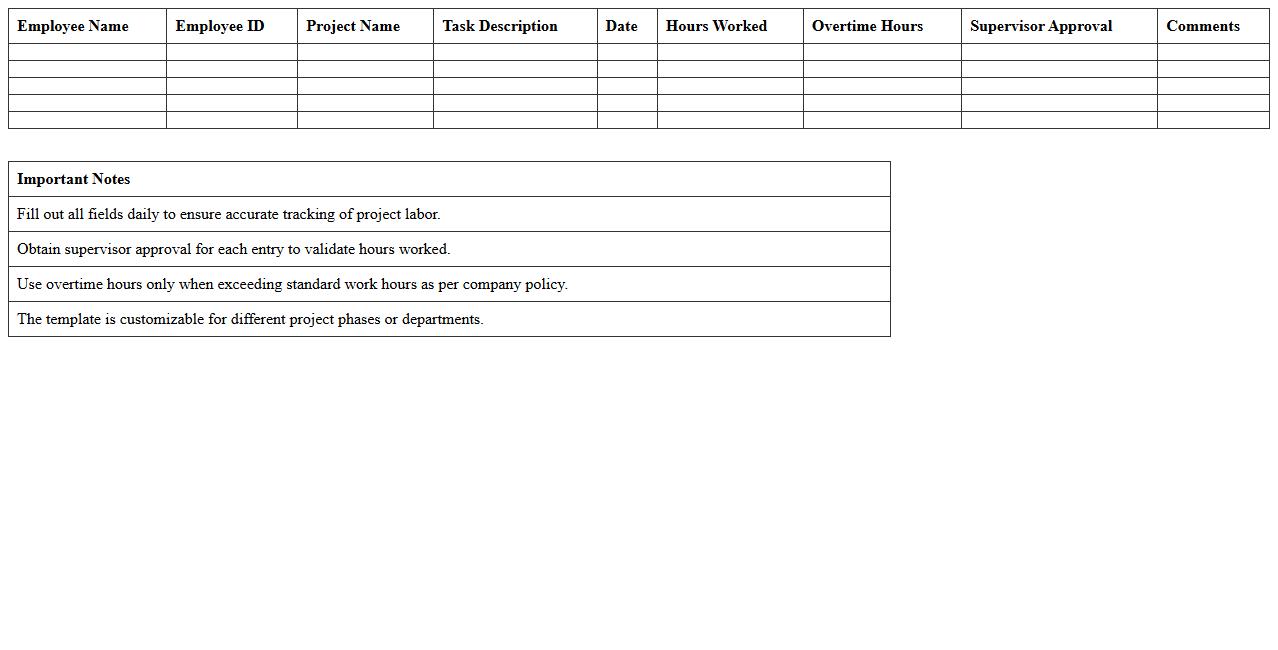 Project-Based Construction Timesheet Excel Template