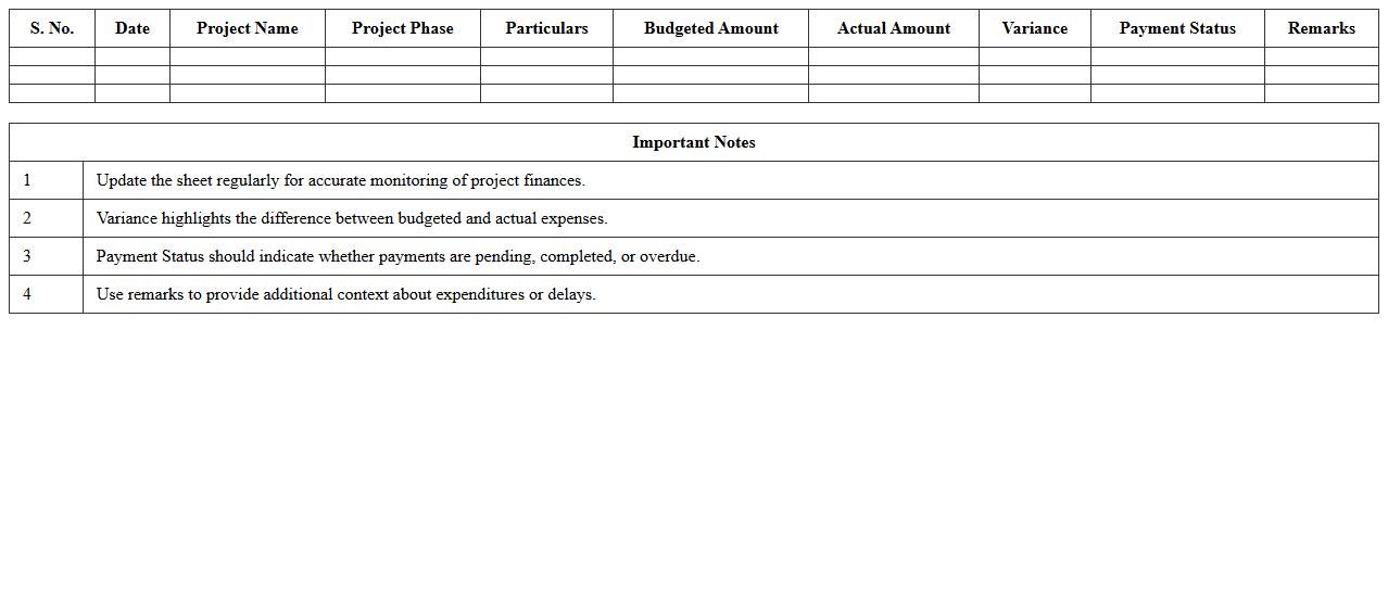 Project Finance Monitoring Excel Sheet for Builders