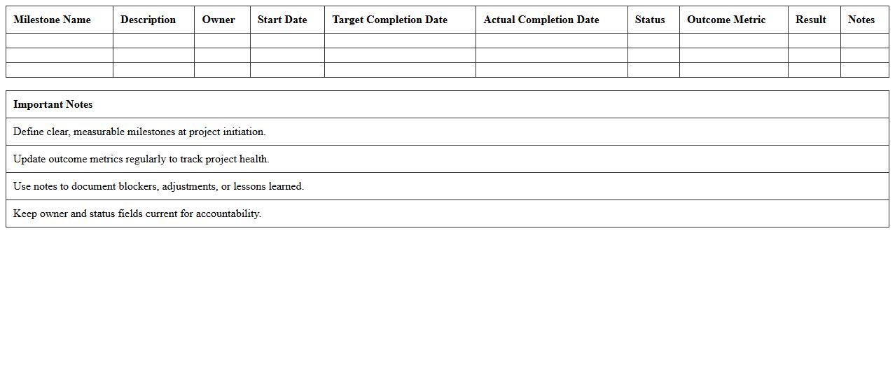 Project Milestones and Outcome Metrics Tracker