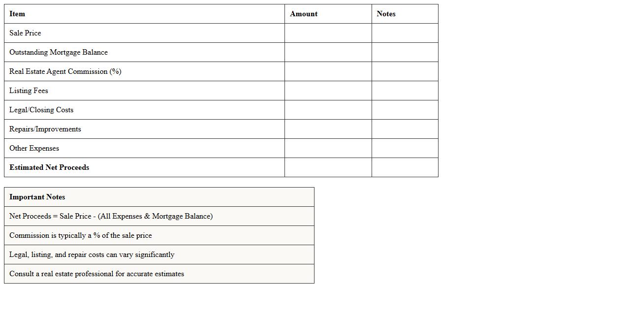 Property Sale Net Proceeds Calculator Excel