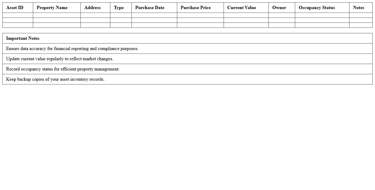 Real Estate Asset Inventory Excel Template