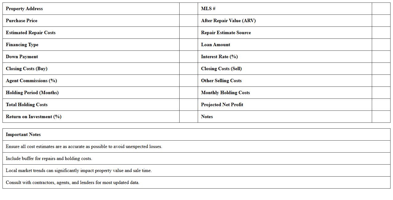 Real Estate Flip Deal Evaluation Excel for Brokers
