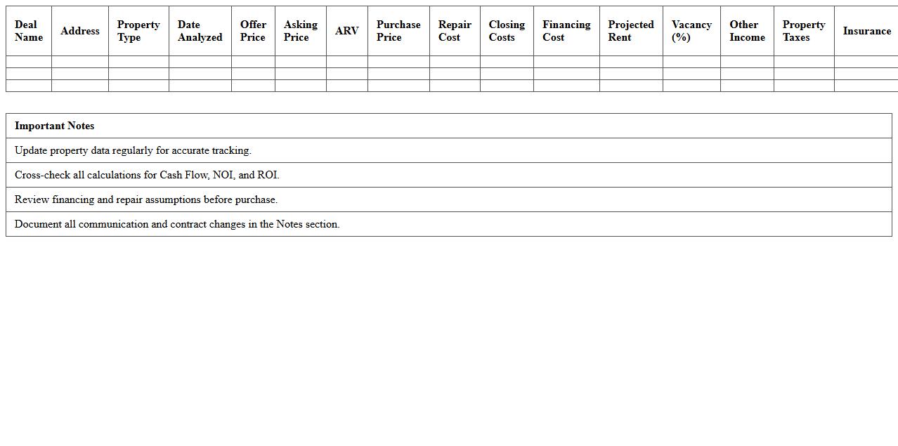 Real Estate Investment Deal Tracking Spreadsheet
