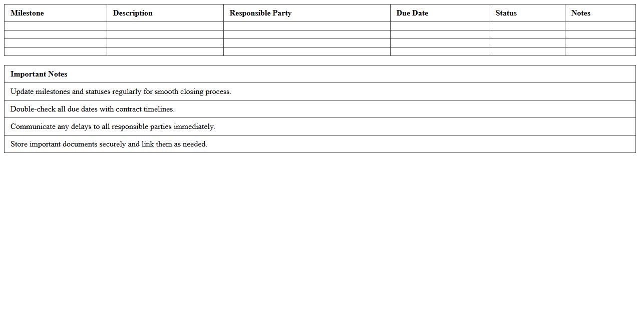 Real Estate Purchase Closing Milestones Excel Sheet