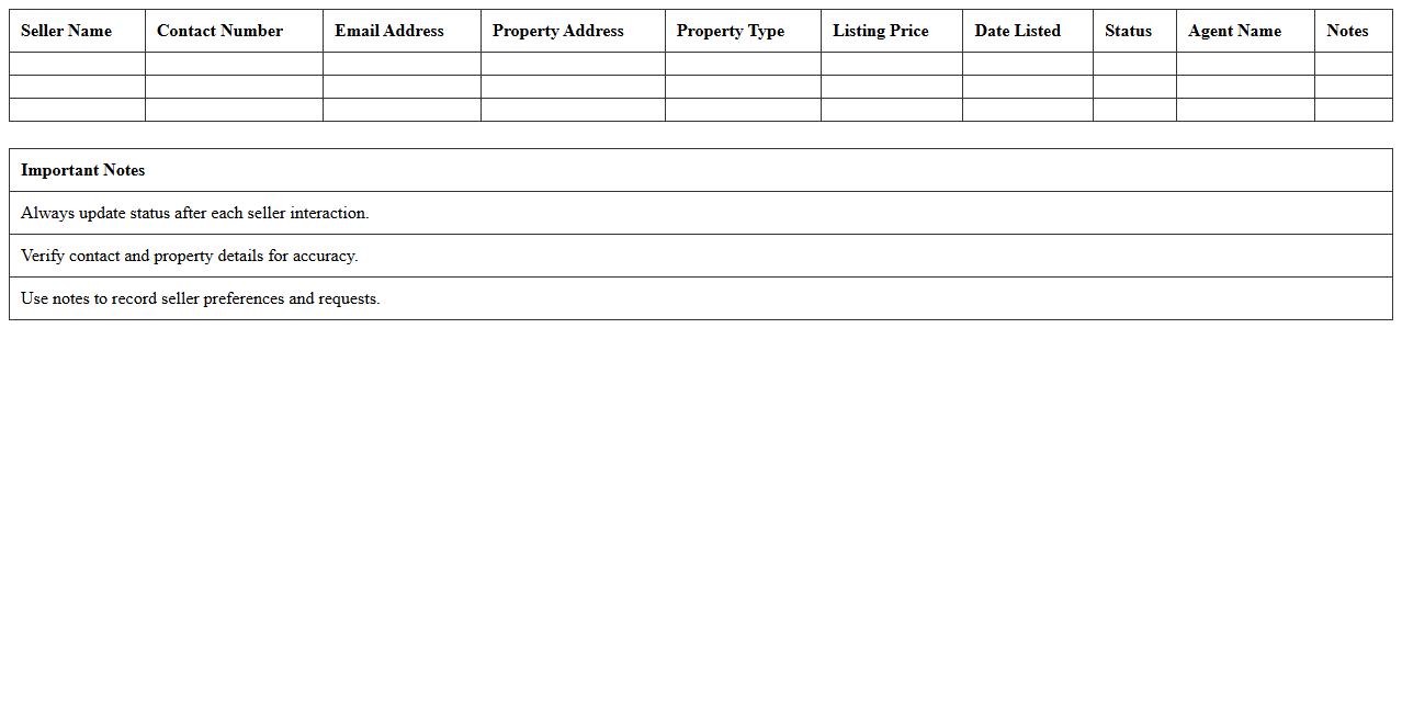 Real Estate Seller Database Excel Template