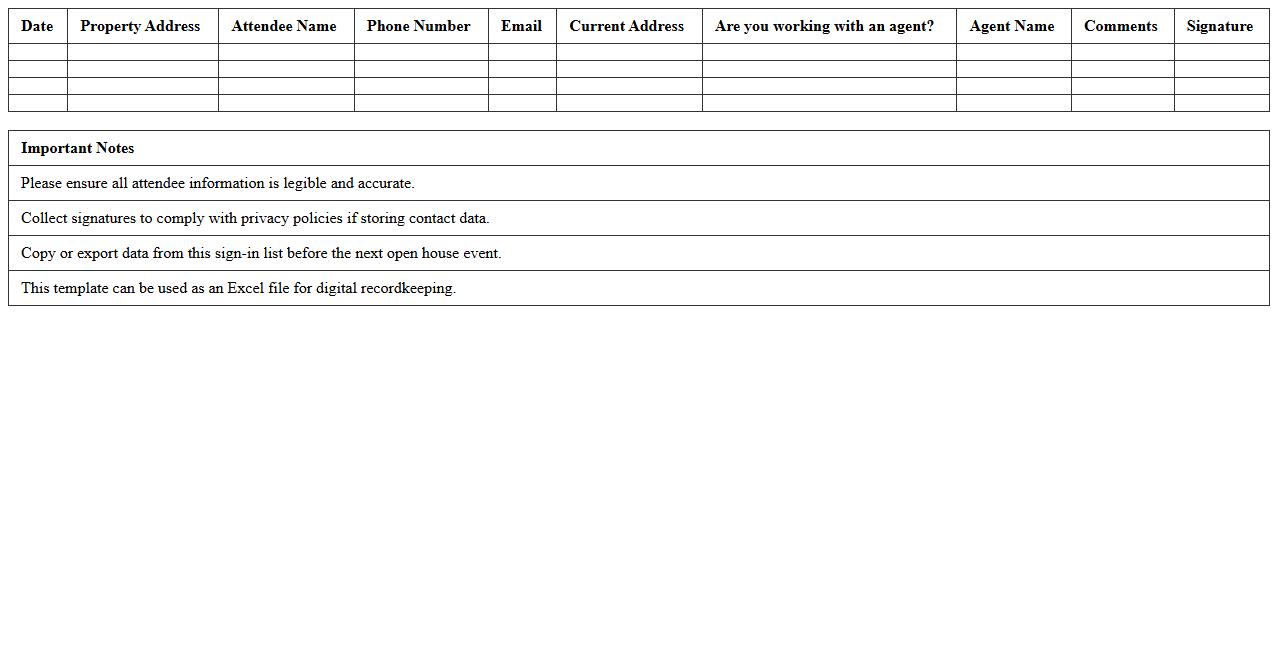 Realtor Open House Sign-In List Excel Format