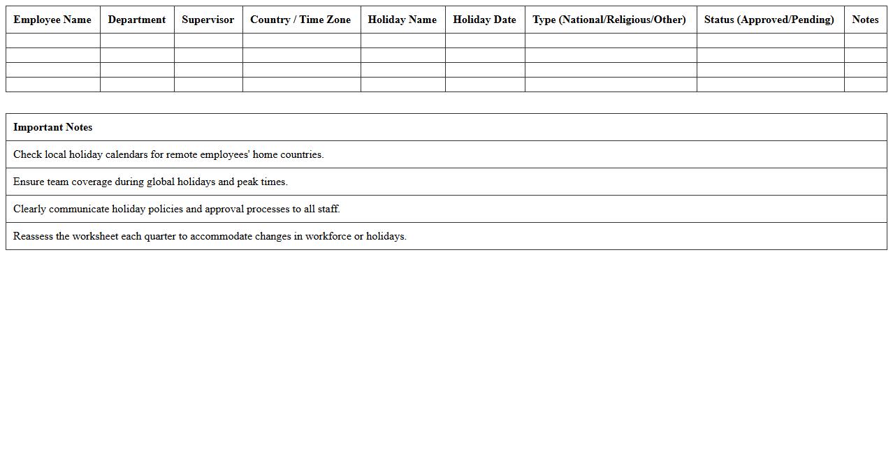 Remote Workforce Holiday Planning Worksheet