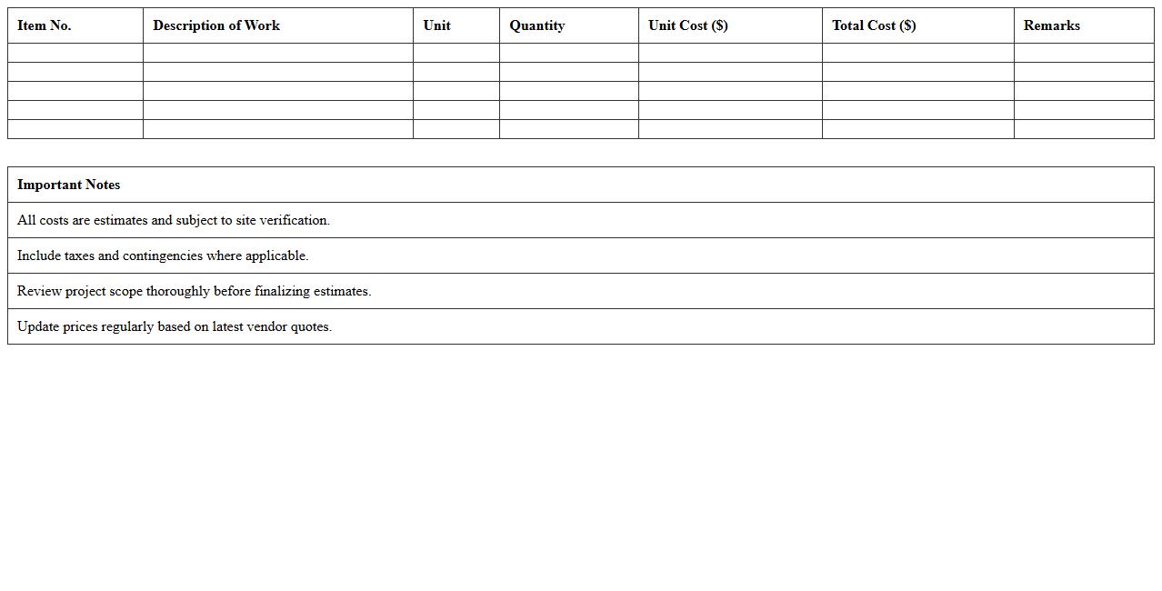 Renovation Project Cost Estimate Excel Sheet