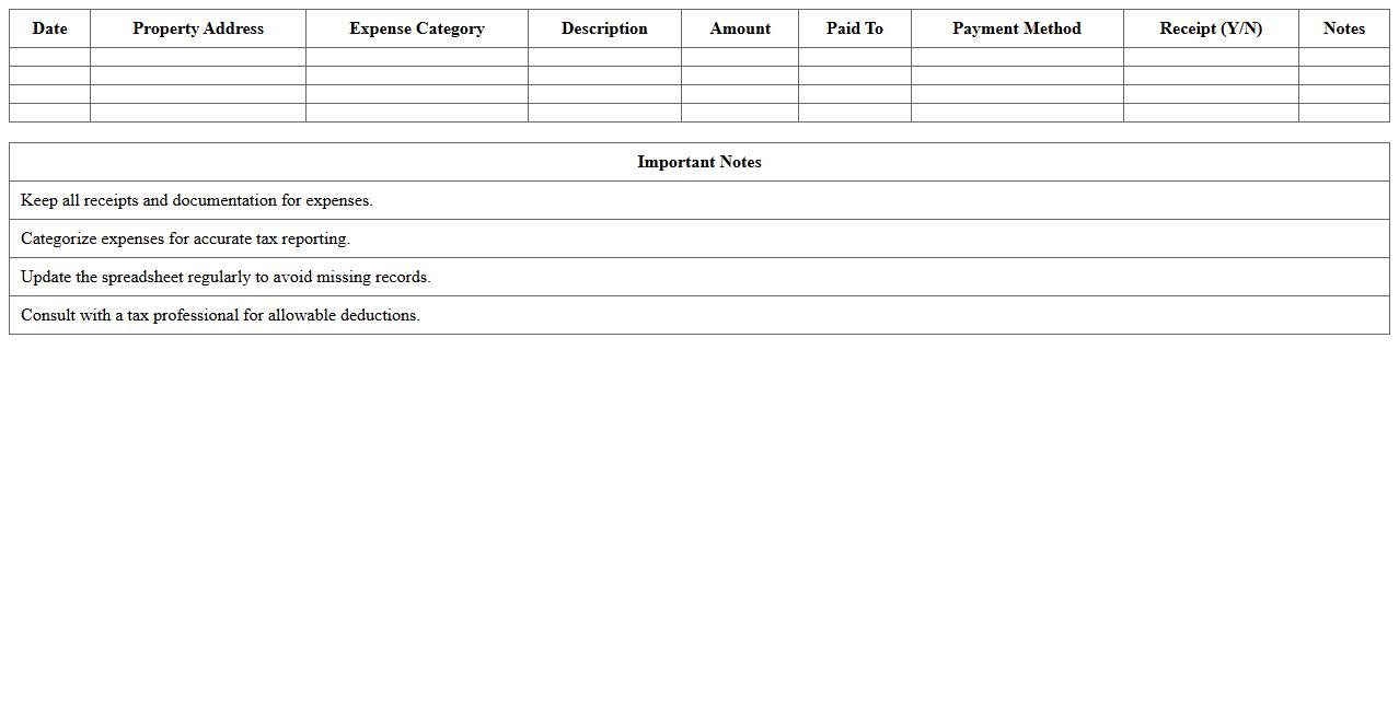 Rental Property Expense Tracking Spreadsheet