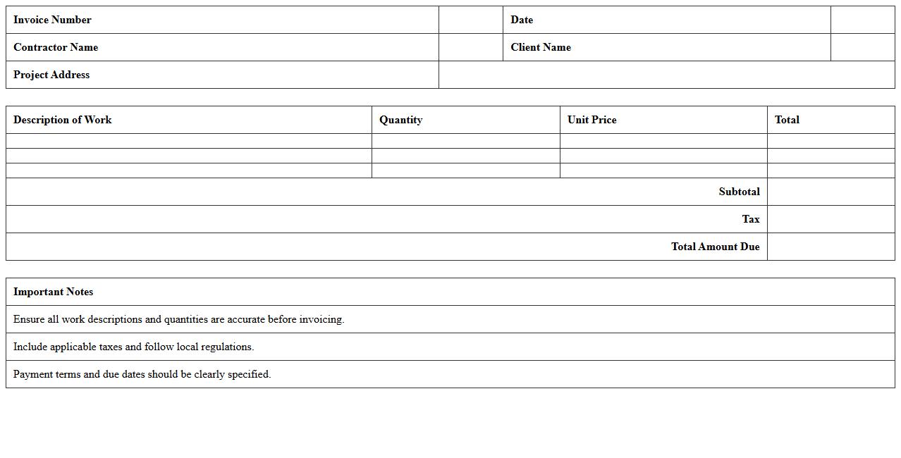 Residential Construction Invoice Excel Template
