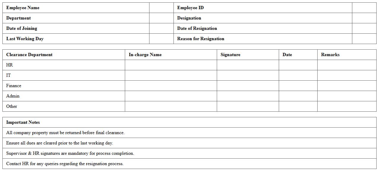 Resignation & Clearance Form Excel
