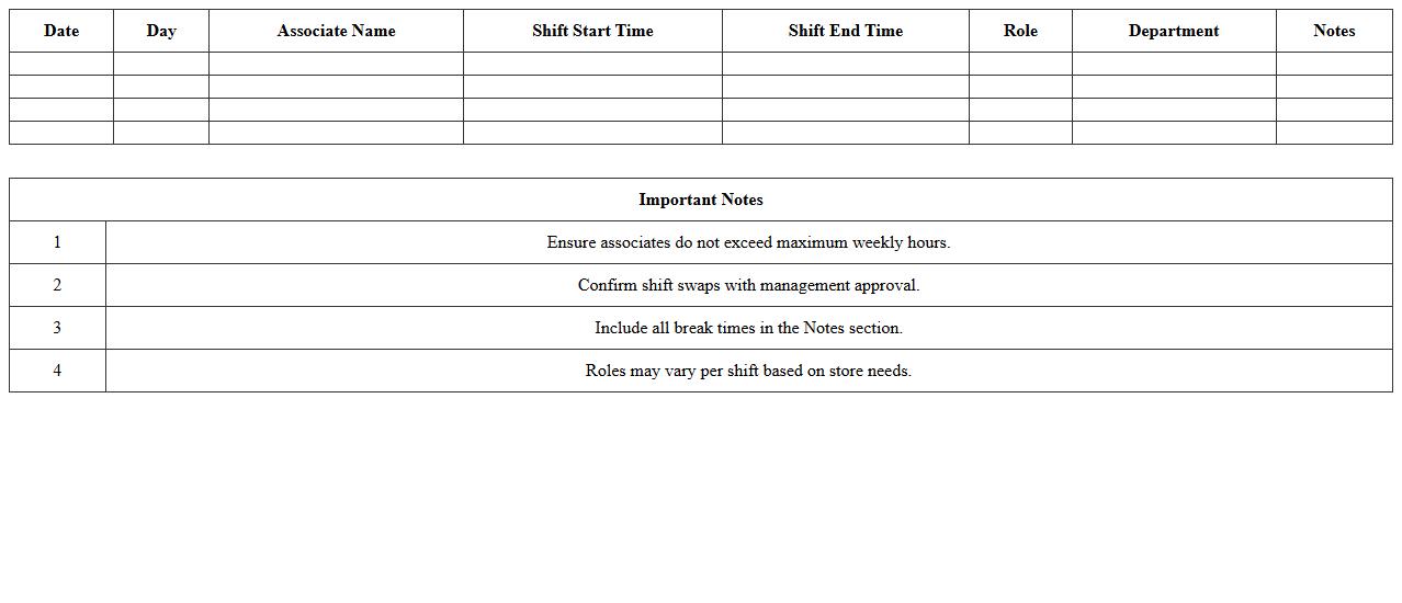 Retail Associate Shift Assignment Excel Template
