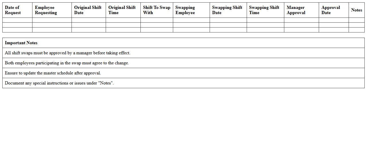 Retail Shift Swap Request Log Excel Template