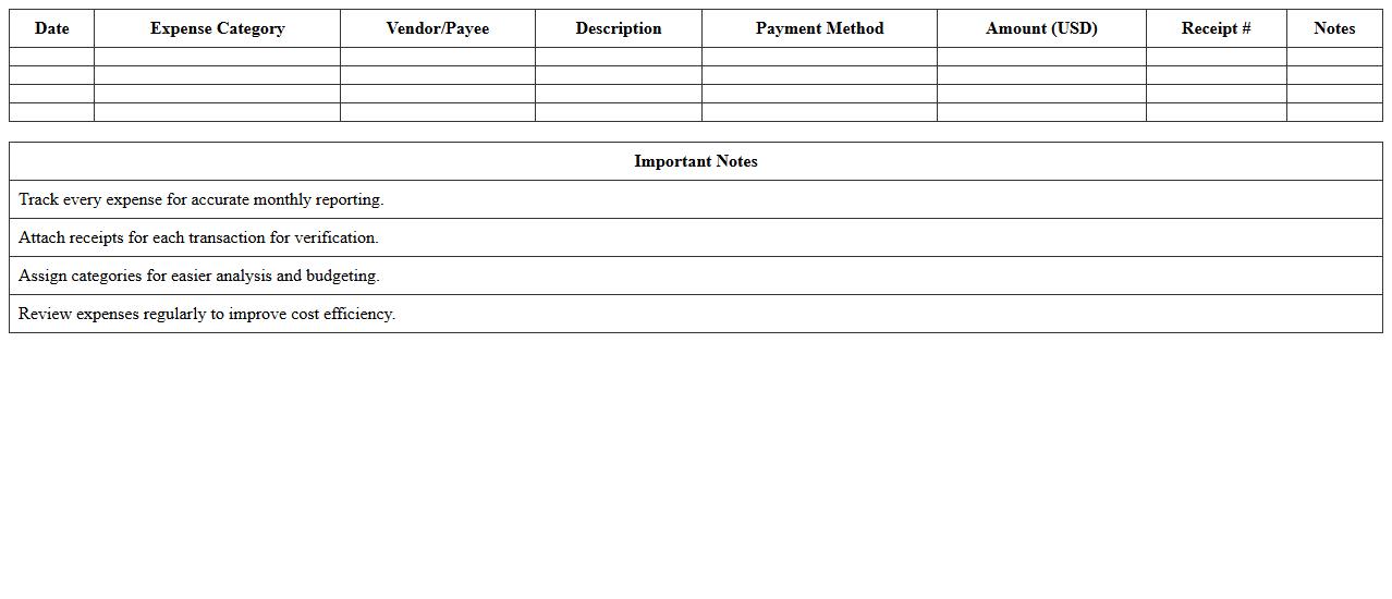 Retail Store Franchise Expense Monitoring Spreadsheet