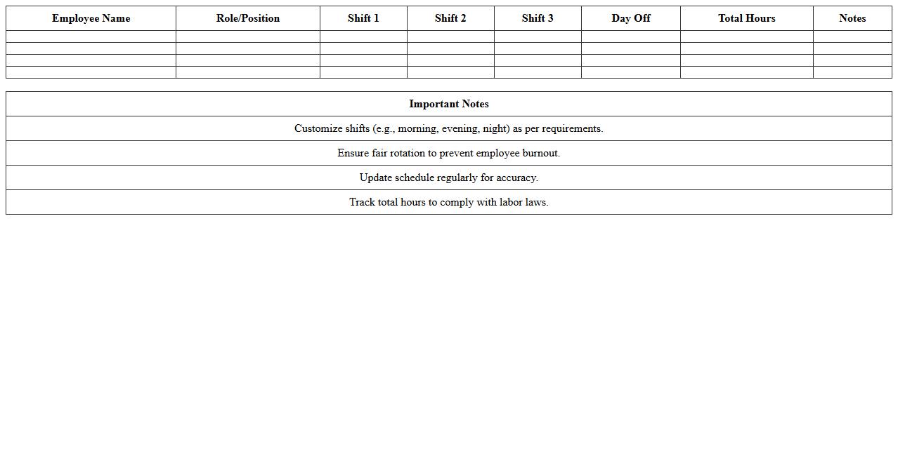 Rotational Shift Schedule Planner Excel Template