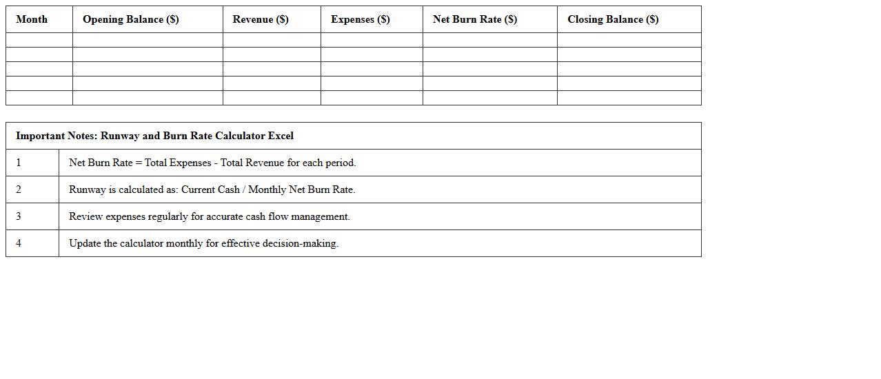 Runway and Burn Rate Calculator Excel
