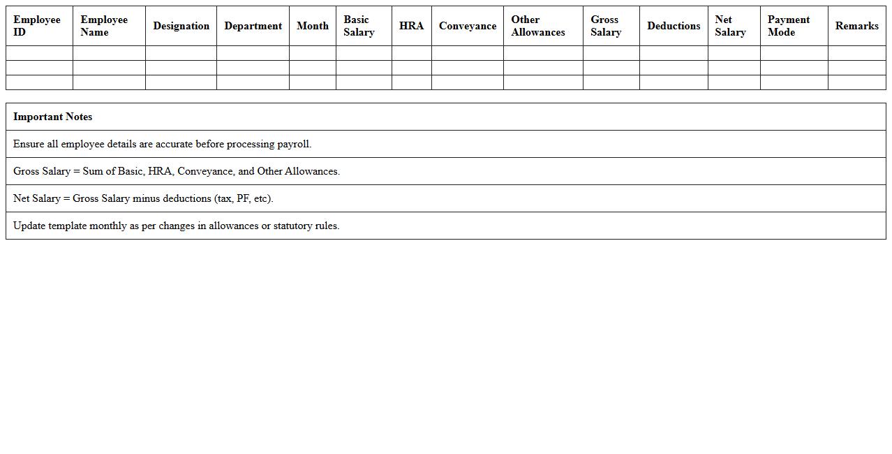 Salary Statement Excel Template for HR