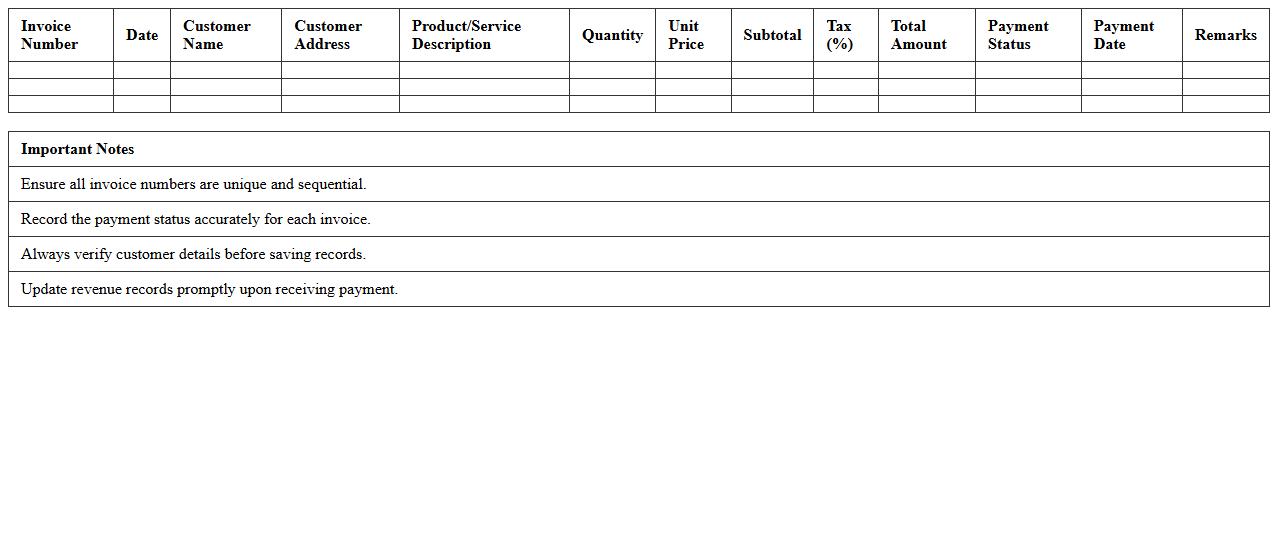 Sales Invoice and Revenue Recording Template