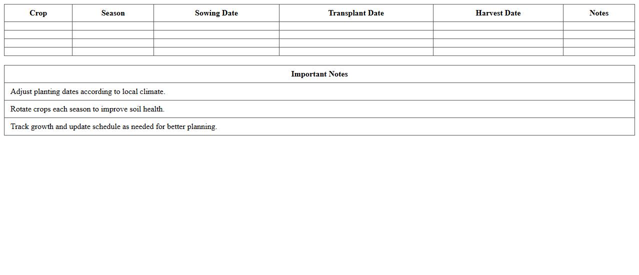 Seasonal Planting Schedule Excel Template
