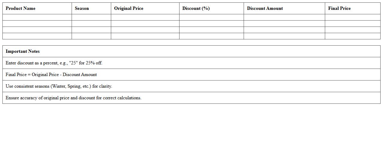 Seasonal Retail Discount Calculator Excel Template