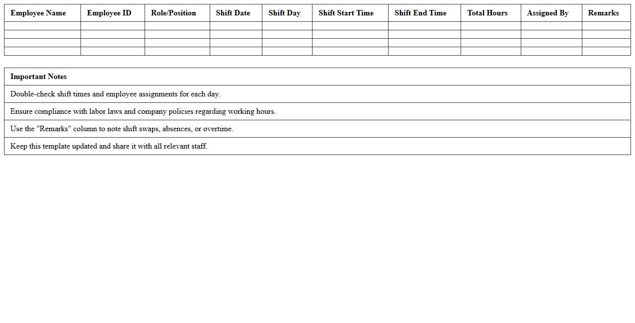 Shift Assignment Excel Template for Production Staff