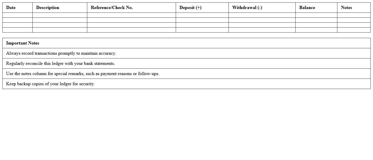 Simple Business Banking Ledger Template