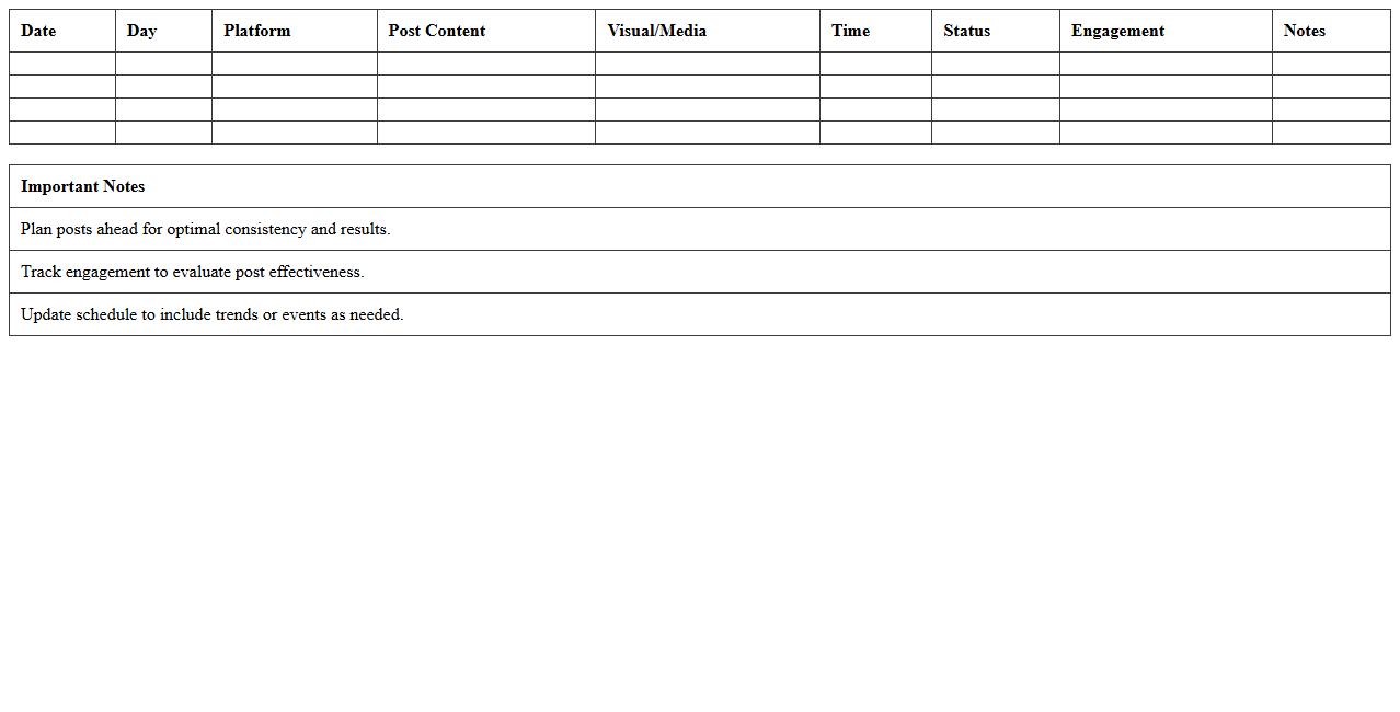 Social Media Marketing Schedule Sheet