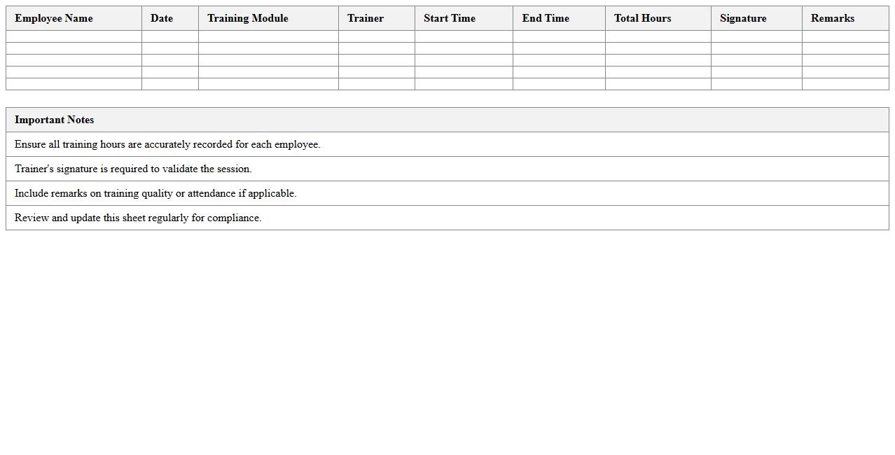 Spa Training Hours Tracking Excel Sheet