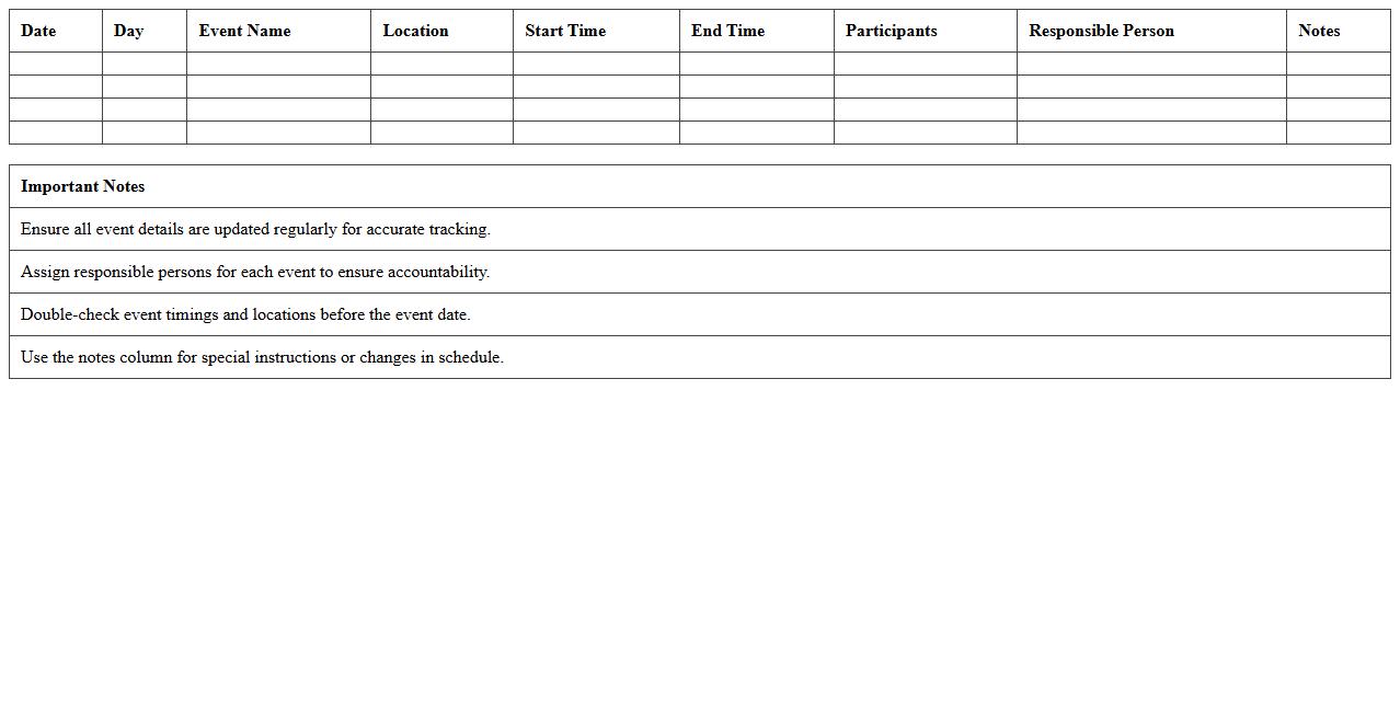 Sports Event Itinerary Tracking Excel Template