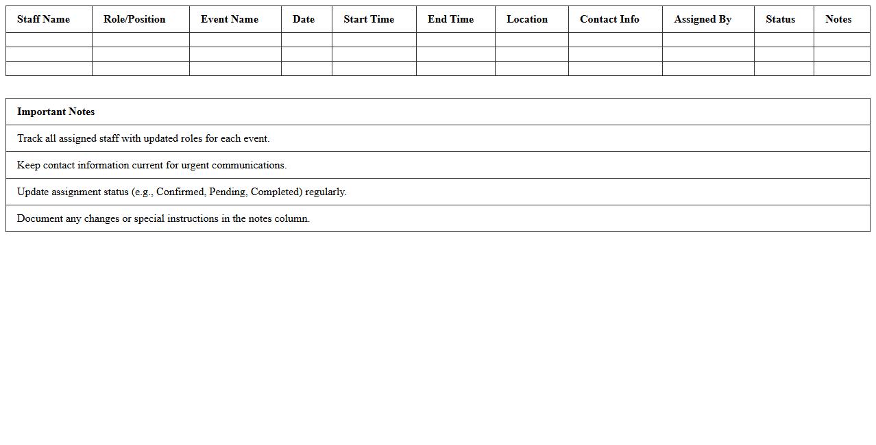 Staff Assignment Tracker for Event Management Excel Template