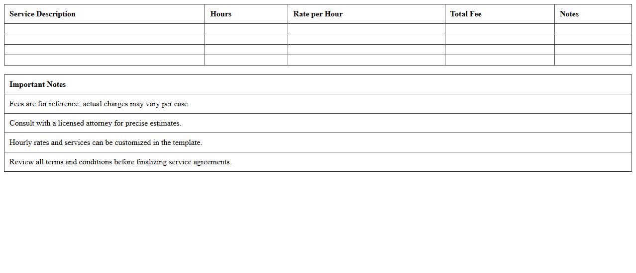 Standard Legal Service Fee Calculator Excel Template