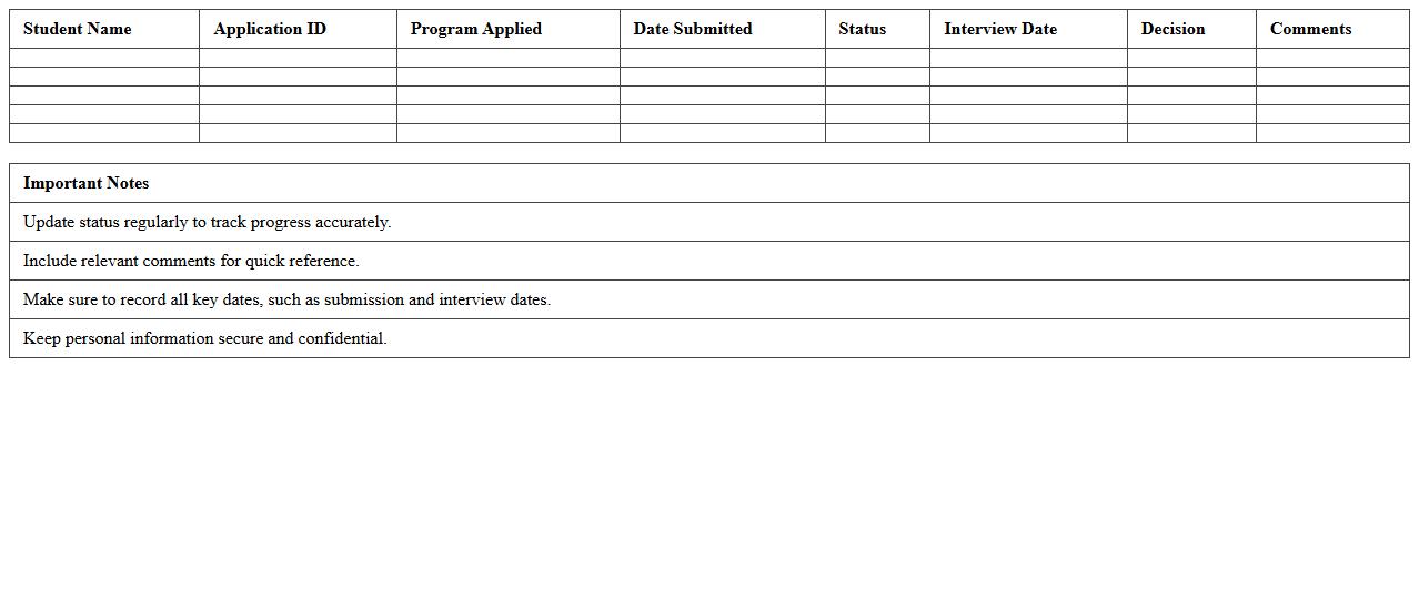Student Application Status Tracker Excel Template