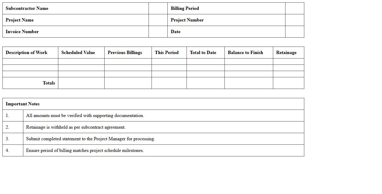 Subcontractor Billing Statement Excel Template