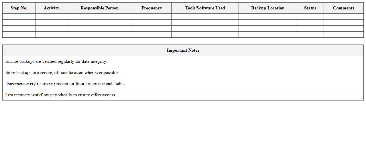 System Backup and Recovery Workflow Excel Template