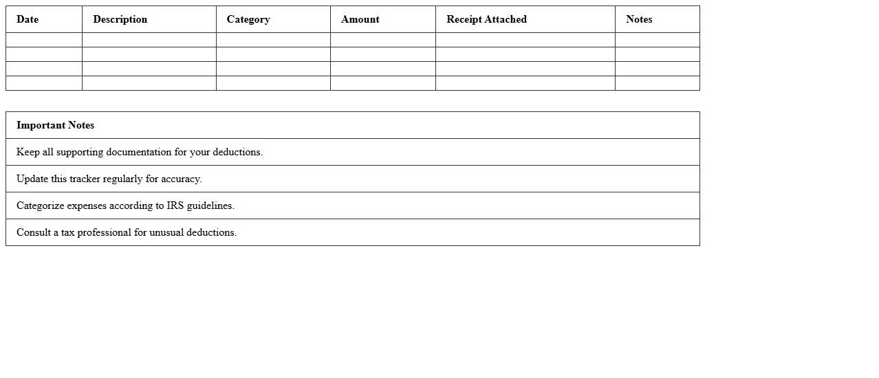 Tax Deduction Tracker Spreadsheet