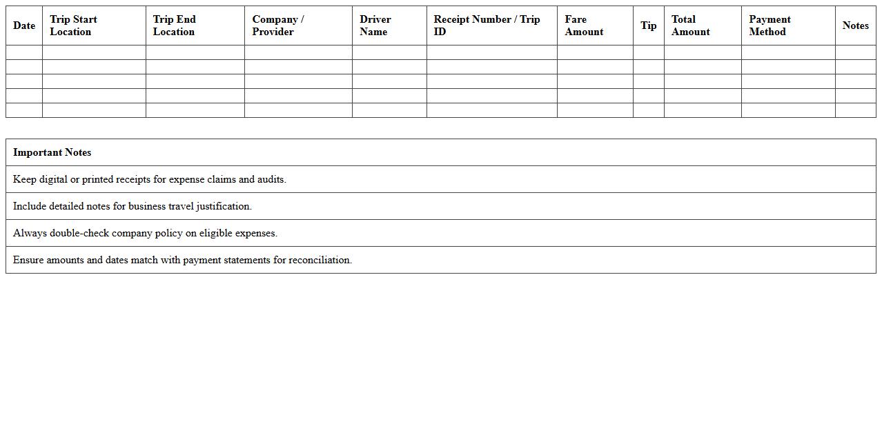 Taxi and Ride-Sharing Receipt Tracker Template