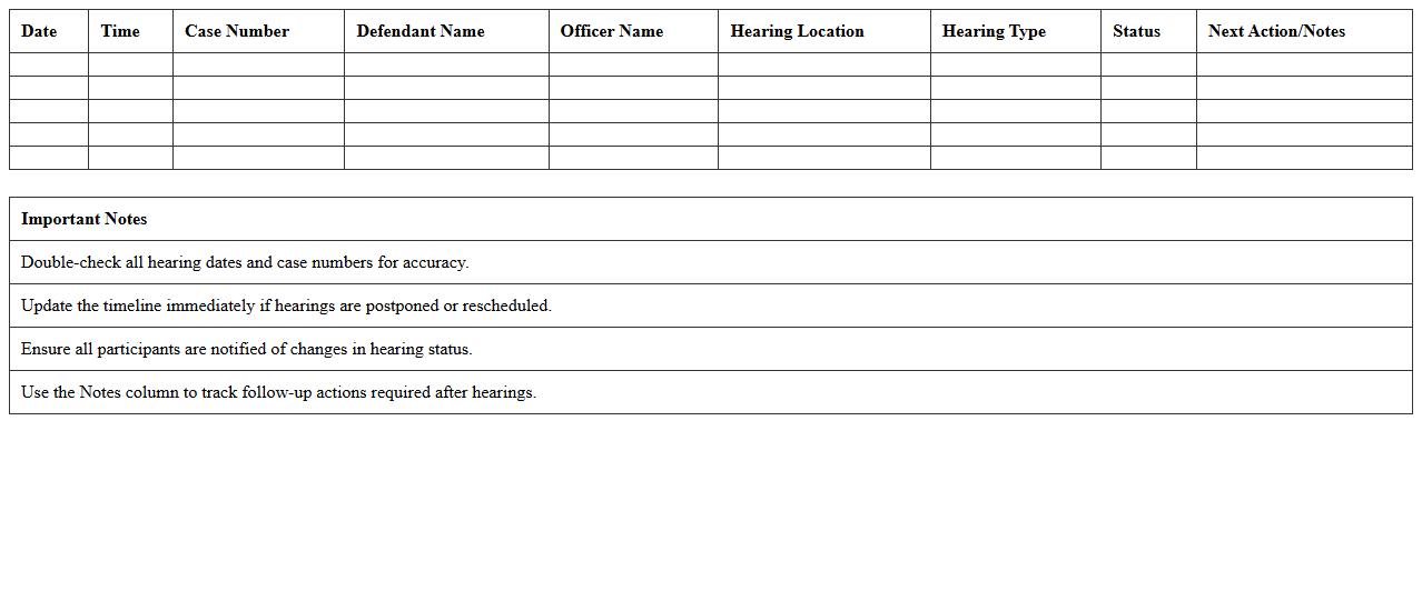 Traffic Court Hearing Timeline Excel Sheet