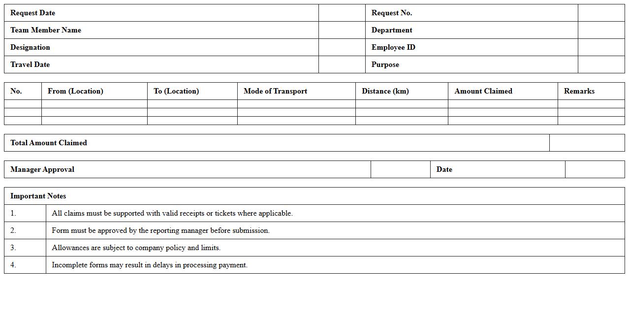 Transportation Allowance Request Form for Team Members