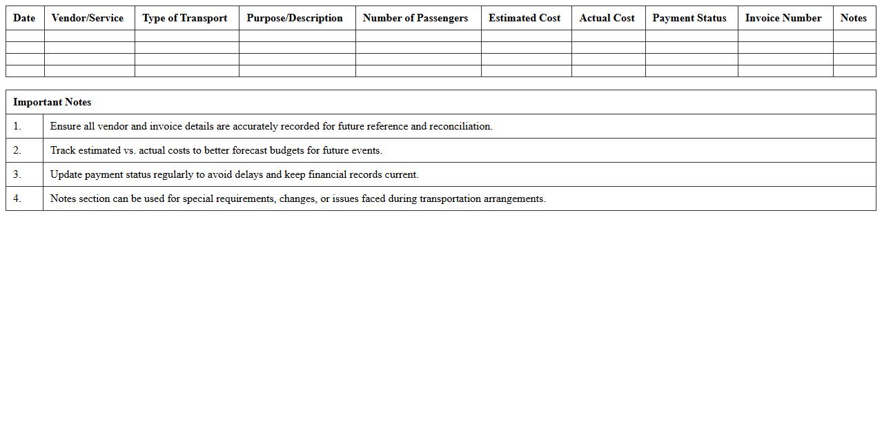 Transportation Budget & Expense Tracker for Event Planners Excel